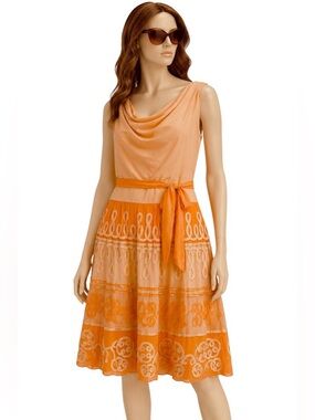 Kay Unger Embroidered Sunset Orange Yellow A-Line Garden Ethereal Dress Size 10